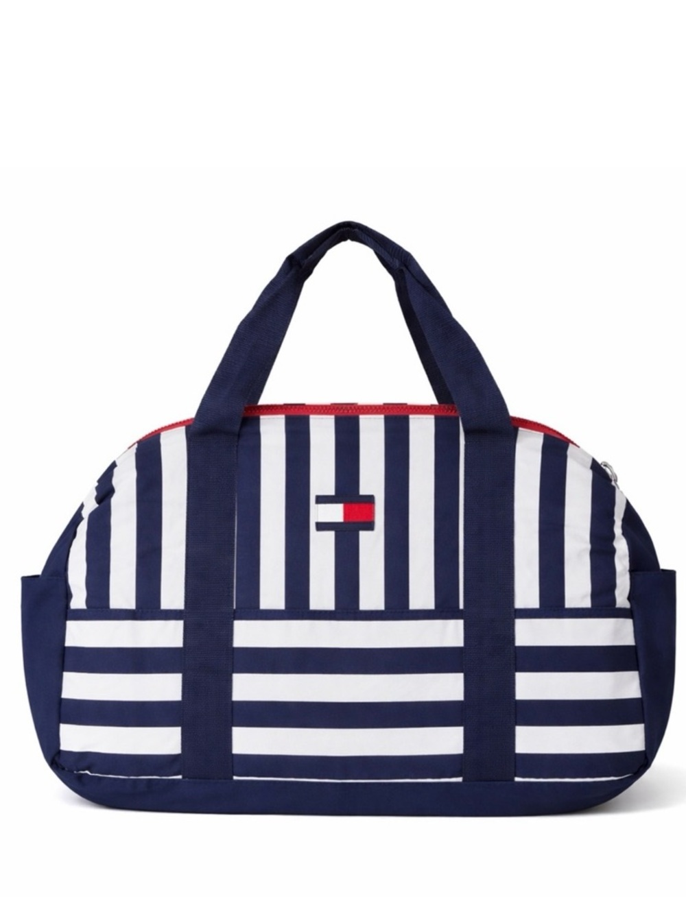NWT Tommy Hilfiger Duffle Bag Navy White Stripe Weekender Travel Gym Carryall
